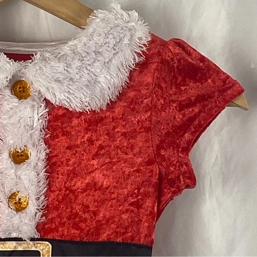 AME Festive Red and White Christmas Santa Dress Girl Kids Costume Size XS 4/5